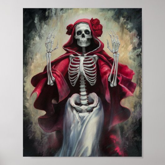 Santa Muerte Poster mit rotem Umhang (Vorne)