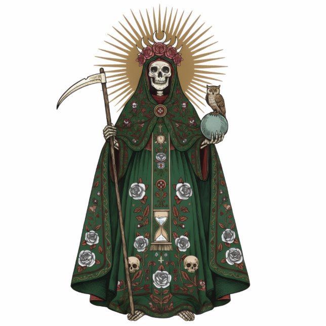 Santa Muerte Saint Holy Death Green Robe 2D Statue Freistehende Fotoskulptur (Vorne)