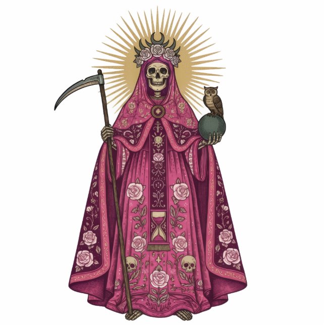 Santa Muerte Saint Holy Death Pink Cloak 2D Statue Freistehende Fotoskulptur (Vorne)