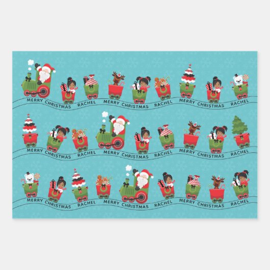 Santa & Multikulturelle Girl Geschenkpapier Set (Vorderseite)