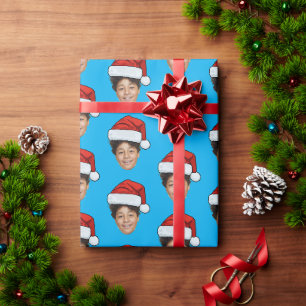 Santa-Mütze benutzerdefiniertes Gesicht Foto Weihn Geschenkpapier