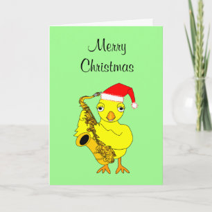 Santa Mütze Saxophon Küken Weihnachtskarte Karte