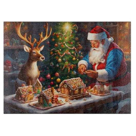 Santa N Reindeer machen Lebkuchenhaus Weihnachten Schneidebrett (Vorderseite)