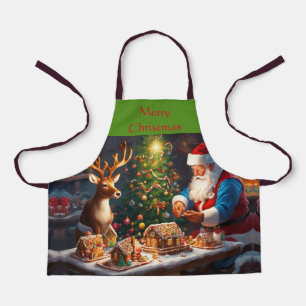 Santa N Reindeer Make Gingerbrei House Weihnachten Schürze