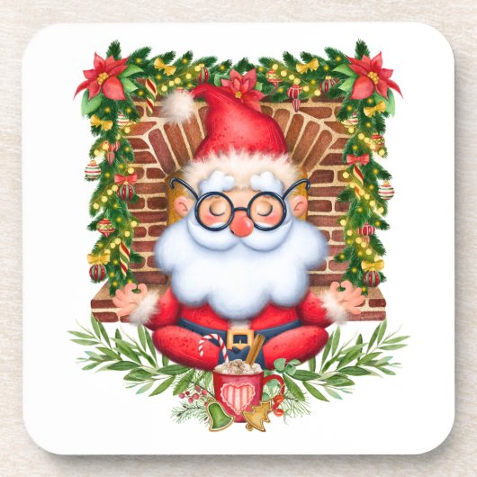 Santa Namaste Yoga Pose Weihnachten Untersetzer Se (Vorderseite)