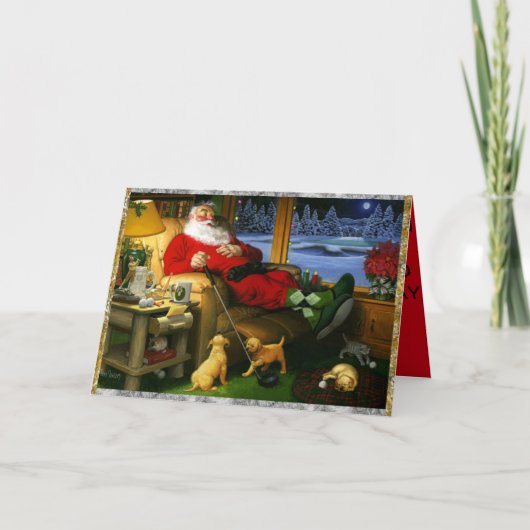 Santa Napping nach Golf auf der Weihnachtskarte Karte (Vorderseite)