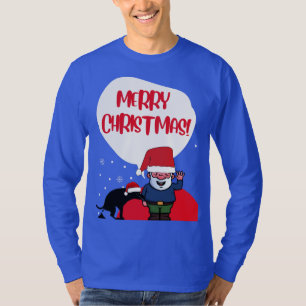 Santa & Naughty Dog Funny Frohe Weihnachten T-Shirt