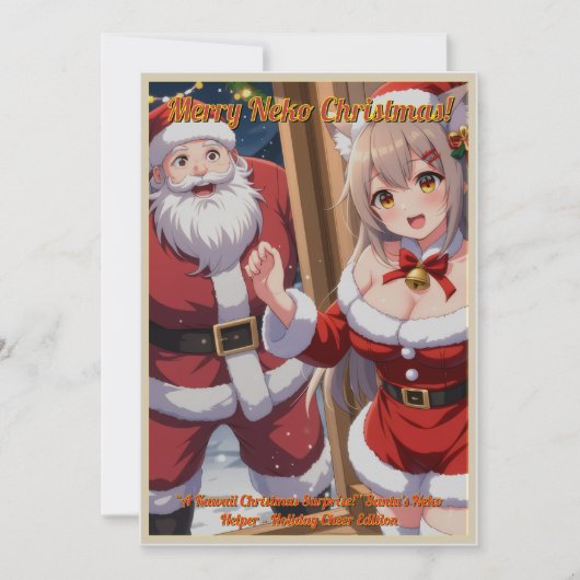 Santa & Neko Helper (Non-Download) Feiertagskarte (Vorderseite)