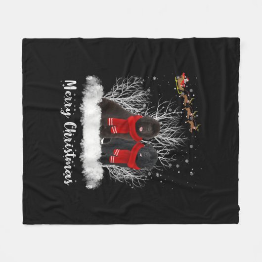 Santa Neufundland Couple Frohe Weihnachtsgeburt Ge Fleecedecke (Vorderseite (Horizontal))