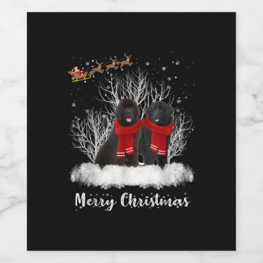 Santa Neufundland Couple Frohe Weihnachtsgeburt Ge Weinetikett (Einzelnes Label)