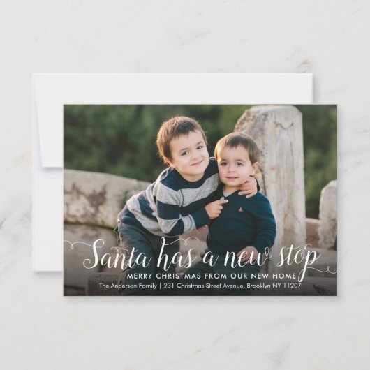 Santa New Zuhause Stoppt Weihnachts-Foto-Feiertage Ankündigung (Vorderseite)