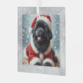 Santa Newf Puppy Christmas Ornament Aus Glas (Vorderseite links)