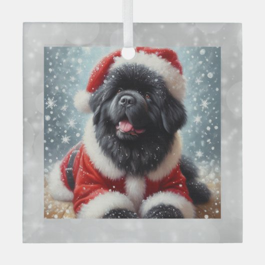 Santa Newf Puppy Christmas Ornament Aus Glas (Vorderseite)