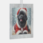 Santa Newf Puppy Christmas Ornament Aus Glas (Vorderseite Rechts)