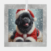 Santa Newf Puppy Christmas Ornament Aus Glas (Rückseite)
