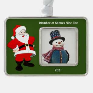 Santa Nice List Grünes Foto Ornament Rahmen-Ornament Silber