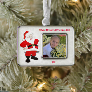 Santa Nice List Schneeflocken: Roter Text Rahmen-Ornament Silber