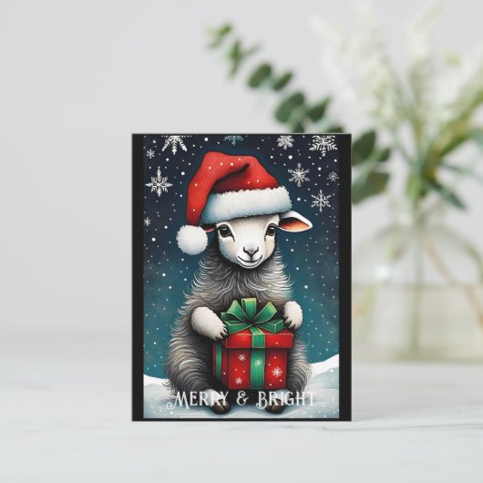 Santa Niedlich Baby Sheep Weihnachtsgeschenk Urlau Postkarte (Stehend Vorderseite)