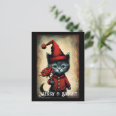 Santa Niedlich Kitty Blume Weihnachten Postkarte (Stehend Vorderseite)