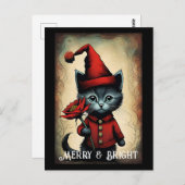 Santa Niedlich Kitty Blume Weihnachten Postkarte (Vorne/Hinten)