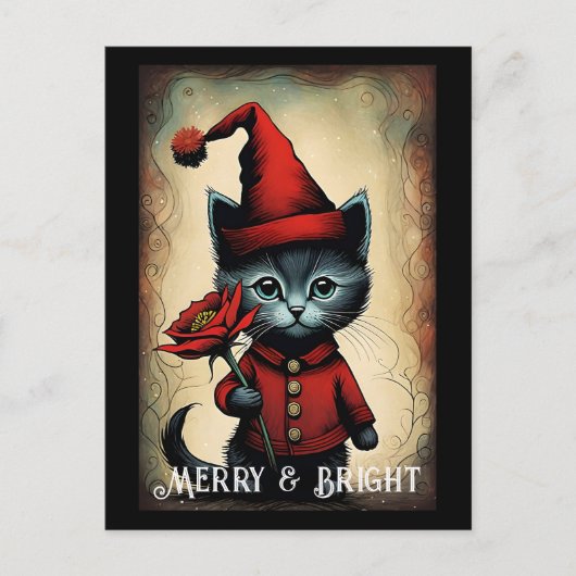 Santa Niedlich Kitty Blume Weihnachten Postkarte (Vorderseite)