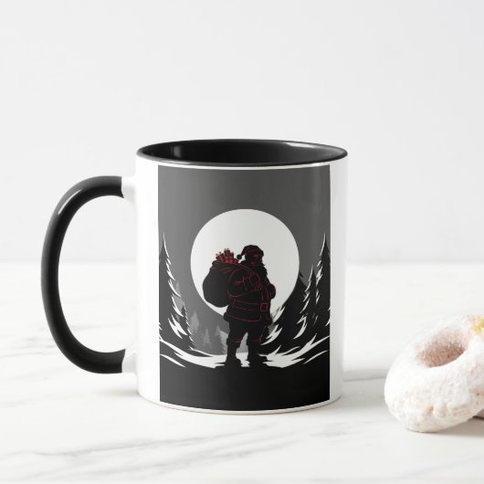 Santa Noir – Black & White Santa with Red Glow  Tasse (Mit Donut)
