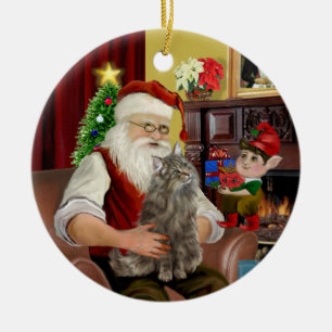 Santa - Norwegische Waldkatze Keramik Ornament