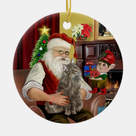 Santa - Norwegische Waldkatze Keramik Ornament (Vorne)