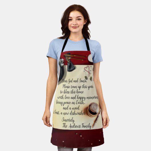 Santa Note Peace Funny Request Quill Pen Medium Schürze (Getragen)