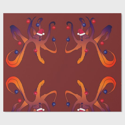 Santa Octopus Geschenkpapier (Flach)