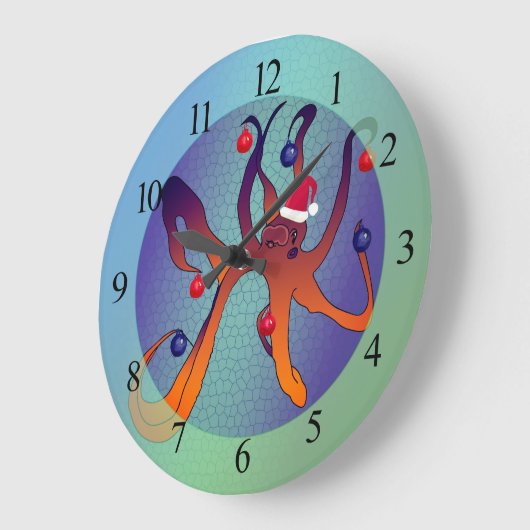 Santa Octopus Große Wanduhr (Winkel)