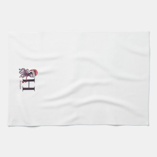 Santa Octopus Monogram Geschirrtuch (Horizontal)