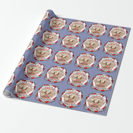 Santa Offizielles Siegel Rudolph auf Blue & Red St Geschenkpapier (Ungerollt)