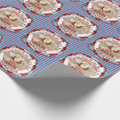 Santa Offizielles Siegel Rudolph auf Blue & Red St Geschenkpapier (Ecke)