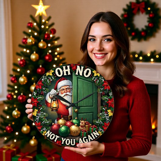 Santa Oh No Not Again Große Wanduhr