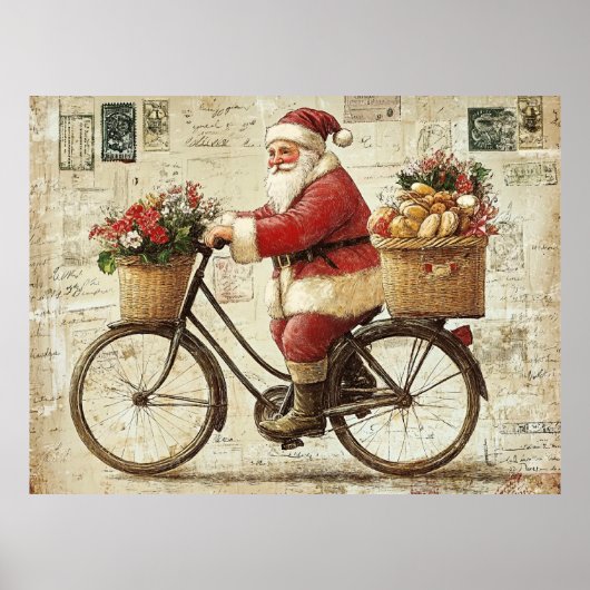 Santa on a Bike, vintage, Poster (Vorne)