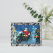Santa on a Motorcycle Post Card Feiertagspostkarte (Stehend Vorderseite)