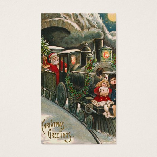 "Santa on a Train" Vintage Geschenkmarke (Vorderseite)