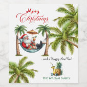 Santa on a Tropical Island Christmas Weinetikett (Einzelnes Label)