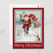 Santa on Bicycle mit Kaninchen und Rentier Postkar Postkarte (Vorne/Hinten)