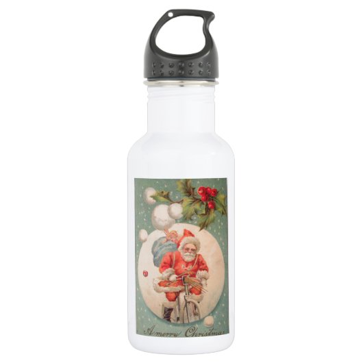 Santa on Bicylce Edelstahlflasche (Vorderseite)