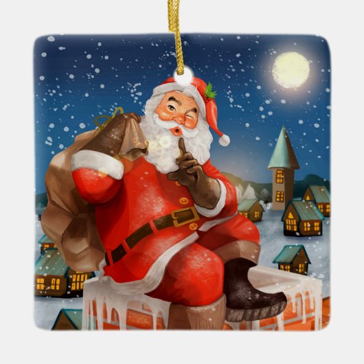 Santa on Chimney Keramikornament (Vorderseite)