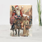 Santa on Donkey Vintage Weihnachtskarte Feiertagskarte (Vorderseite)