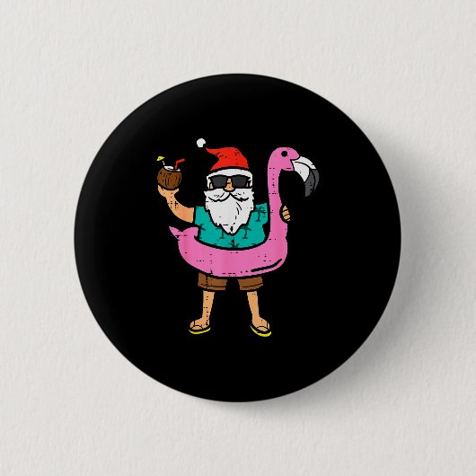 Santa On Flamingo Floatie Cute Christmas In July X Button (Vorderseite)