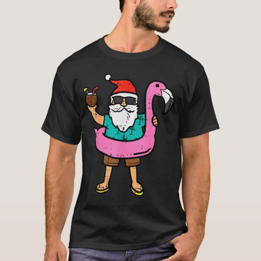 Santa On Flamingo Floatie Cute Christmas In July X T-Shirt (Vorderseite)