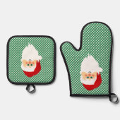 Santa on Green Gingham Karos Design Ofenhandschuh & Topflappen-Set (Vorderseite)
