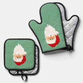 Santa on Green Gingham Karos Design Ofenhandschuh & Topflappen-Set (Vorderseite/Rückseite)