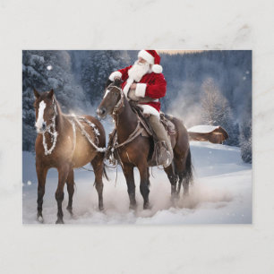 Santa on Horse Western Weihnachten Postkarte