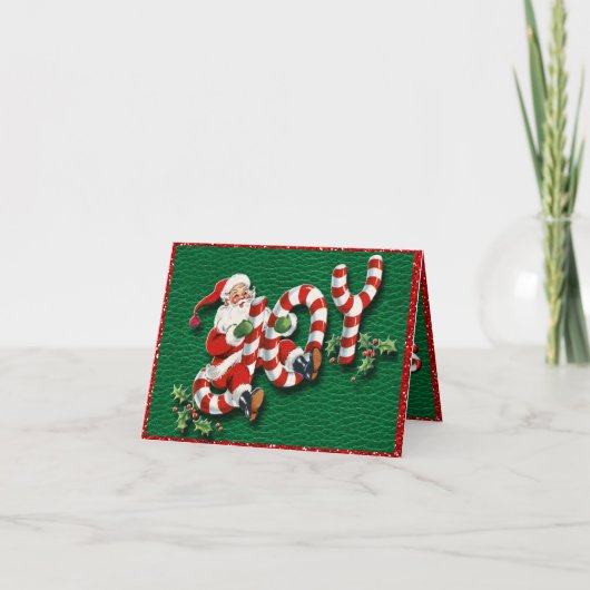 Santa on Joy Candy Canes Half Folkkarte Karte (Vorderseite)