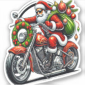 Santa on Motorcycle Christmas Biker Aufkleber (Vorderseite)